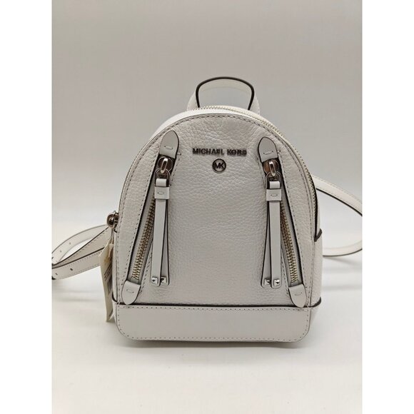 MICHAEL KORS Brooklyn pebbled leather mini backpack crossbody WHITE-Only 1 strap main image 6